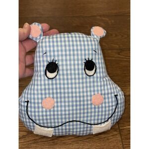 Vintage Handmade Hippo tooth fairy pillow With Small (Teeth) Pockets Blue Gingha